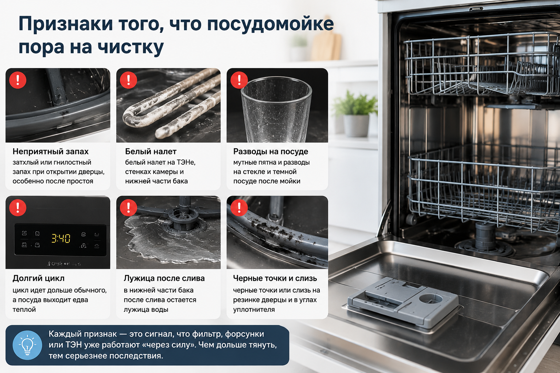 Признаки того, что посудомойке пора на чистку